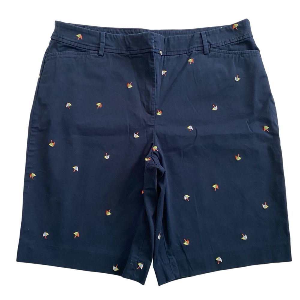 Talbots Perfect Short Navy Embroidered Umbrella Women’s Size 14